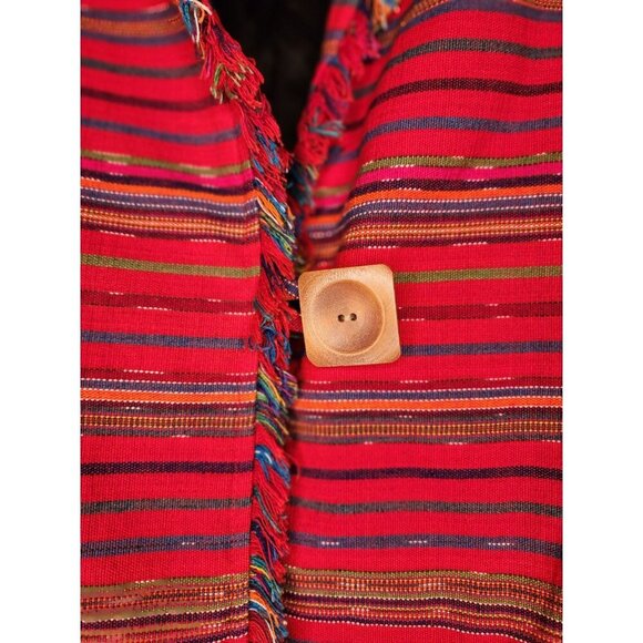 Painted Pony Women’s medium Red Striped Cotton Fringed Button Jacket Made in USA - Picture 2 of 10
